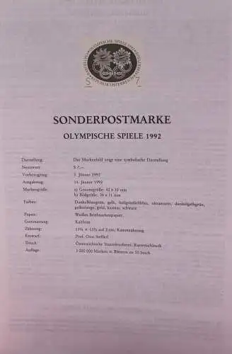 Schwarzdruck auf Schwarzdruckblatt Österreich 1992 zur Ausgabe: Olympische Spiele 1992