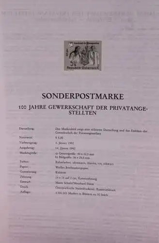 Schwarzdruck auf Schwarzdruckblatt Österreich 1992 zur Ausgabe: 100 Jahre Gewerkschaft der Privatangestellten