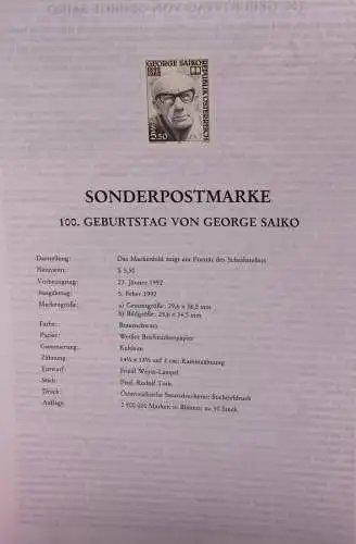 Schwarzdruck auf Schwarzdruckblatt Österreich 1992 zur Ausgabe: 100. Geburtstag George Saiko