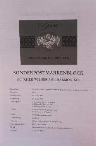 Schwarzdruck auf Schwarzdruckblatt Österreich 1992 zur Ausgabe: 150 Jahre Wiener Philharmoniker