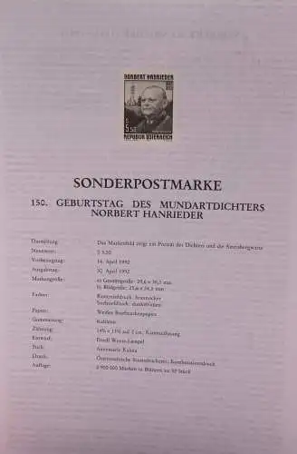 Schwarzdruck auf Schwarzdruckblatt Österreich 1992 zur Ausgabe: 150. Geburtstag Norbert Hanrieder