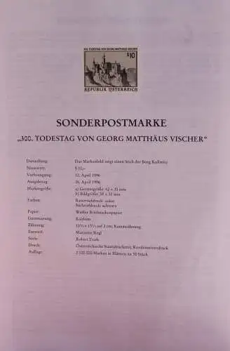 Schwarzdruck auf Schwarzdruckblatt Österreich 1996 zur Ausgabe: 300. Todestag Georg Matthäus Vischer