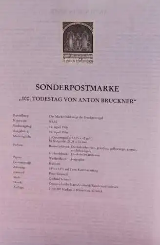 Schwarzdruck auf Schwarzdruckblatt Österreich 1996 zur Ausgabe: 100 Todestag Anton Bruckner