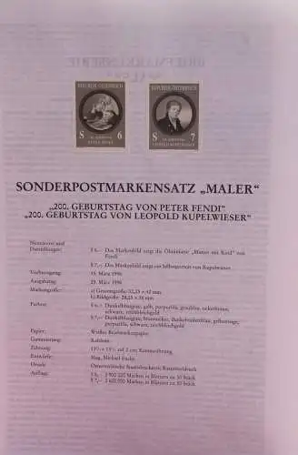 Schwarzdruck auf Schwarzdruckblatt Österreich 1996 zur Ausgabe: Maler: Geburtstage von Peter Fendi/Leopold Kupelwieser