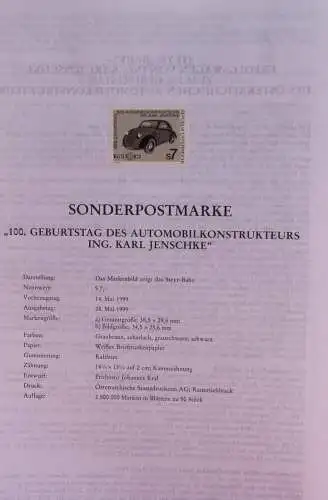 Schwarzdruck auf Schwarzdruckblatt Österreich 1999 zur Ausgabe: 100. Geburtstag Karl Jenschke