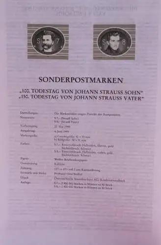 Schwarzdruck auf Schwarzdruckblatt Österreich 1999 zur Ausgabe: Todestag Johann Strauss Sohn und Vater