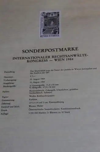 Schwarzdruck auf Schwarzdruckblatt Österreich 1984 zur Ausgabe: Internationaler Rechtsanwälte-Kongress - Wien 1984