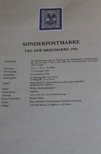 Schwarzdruck auf Schwarzdruckblatt Österreich 1984 zur Ausgabe: Tag der Briefmarke 1984