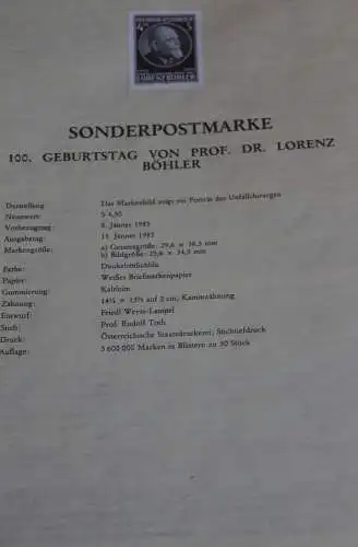 Schwarzdruck auf Schwarzdruckblatt Österreich 1985 zur Ausgabe: 100. Geburtstag Prof. Dr. Lorenz Böhler