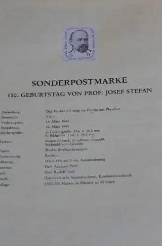 Schwarzdruck auf Schwarzdruckblatt Österreich 1985 zur Ausgabe: 150. Geburtstag Prof. Josef Stefan