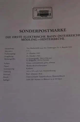 Schwarzdruck auf Schwarzdruckblatt Österreich 1983 zur Ausgabe: Erste Elektrische Bahn Mödling-Hinterbrühl