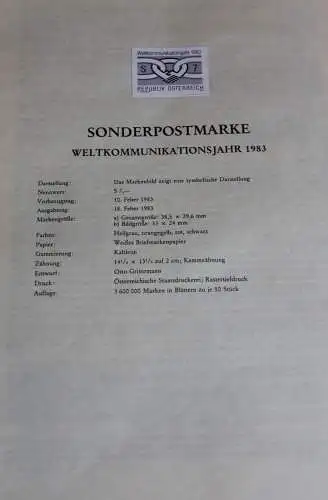 Schwarzdruck auf Schwarzdruckblatt Österreich 1983 zur Ausgabe: Weltkommunikationsjahr 1983