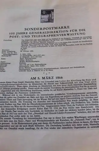 Schwarzdruck auf Schwarzdruckblatt Österreich 1966 zur Ausgabe: 100 Jahre Generaldirektion für die Post- u. Telegraphen