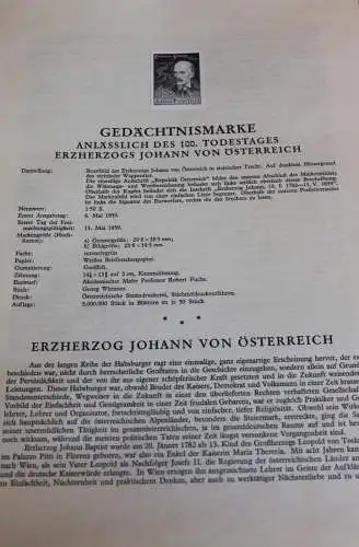 Schwarzdruck auf Schwarzdruckblatt Österreich 1959 zur Ausgabe: 100. Todestag Erzherzog Johann von Österreich