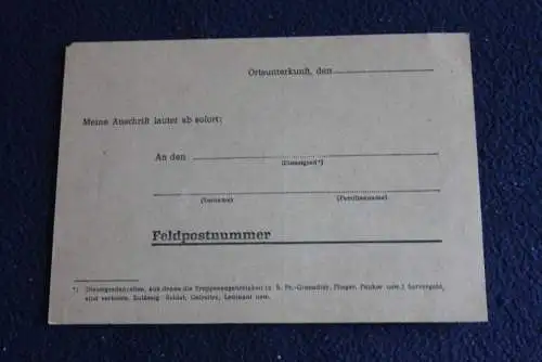 Bundeswehr Feldpost, Blanco Karte von 1964