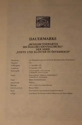 Schwarzdruck auf Schwarzdruckblatt Österreich 1991 zur Ausgabe: Stifte und Klöster:Benediktinerabtei Michaelbeuern