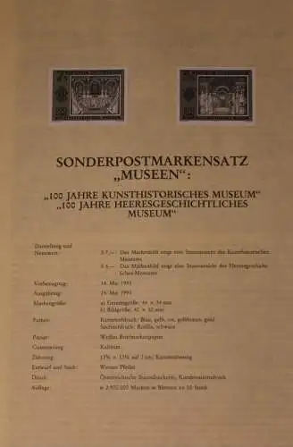 Schwarzdruck auf Schwarzdruckblatt Österreich 1991 zur Ausgabe: Museen