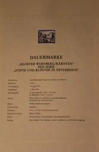 Schwarzdruck auf Schwarzdruckblatt Österreich 1991 zur Ausgabe: Stifte und Klöster: Kloster Wernberg/Kärnten