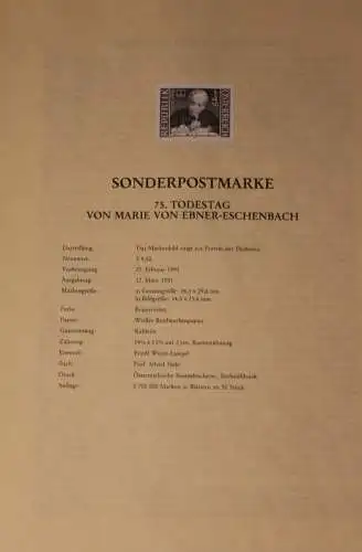 Schwarzdruck auf Schwarzdruckblatt Österreich 1991 zur Ausgabe: 75.Todestag Marie von Ebner-Eschenbach