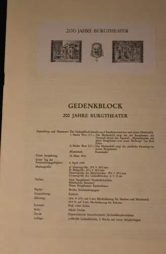 Schwarzdruck auf Schwarzdruckblatt Österreich 1976 zur Ausgabe: Block 200 Jahre Burgtheater