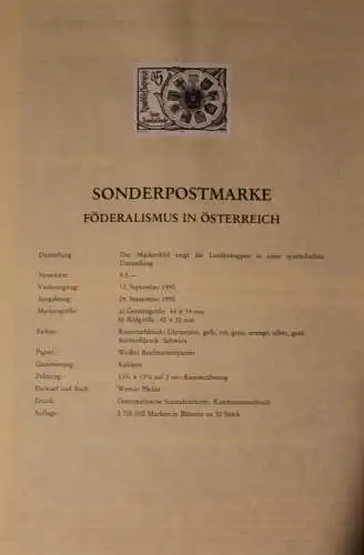 Schwarzdruck auf Schwarzdruckblatt Österreich 1990 zur Ausgabe: Föderalismus in Österreich