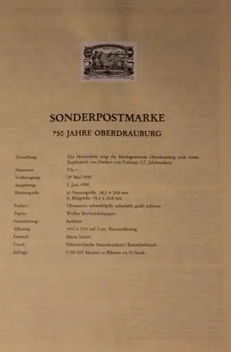 Schwarzdruck auf Schwarzdruckblatt Österreich 1990 zur Ausgabe: 750 Jahre Oberdrauburg