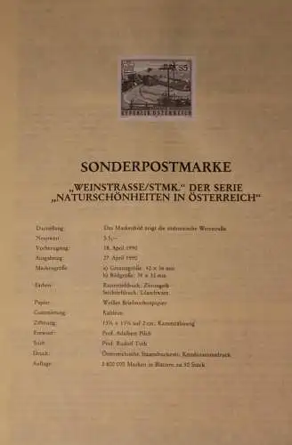 Schwarzdruck auf Schwarzdruckblatt Österreich 1990 zur Ausgabe: Naturschönheiten: Weinstrasse/Stmk.