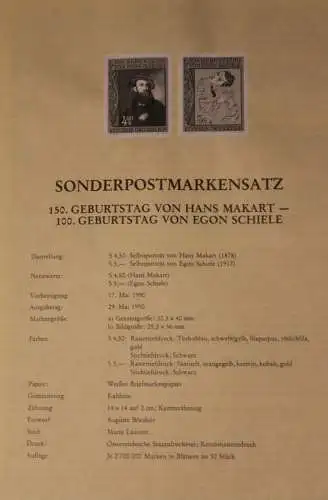 Schwarzdruck auf Schwarzdruckblatt Österreich 1990 zur Ausgabe: Geburtstage von Hans Makart und Egon Schiele