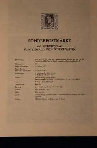 Schwarzdruck auf Schwarzdruckblatt Österreich 1977 zur Ausgabe: 600. Geburtstag Oswald von Wolkenstein