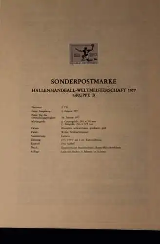 Schwarzdruck auf Schwarzdruckblatt Österreich 1977 zur Ausgabe: Hallenhandball-WM, Gruppe B, 1977