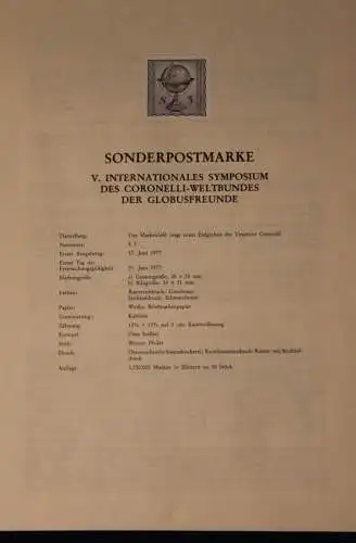 Schwarzdruck auf Schwarzdruckblatt Österreich 1977 zur Ausgabe: Symposium Coronelli-Weltbund der Globusfreunde