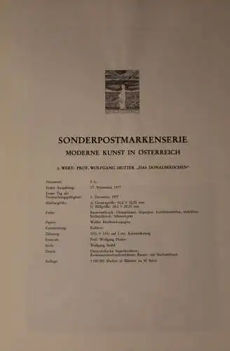 Schwarzdruck auf Schwarzdruckblatt Österreich 1977 zur Ausgabe: Moderne Kunst in Österreich: "Das Donaumädchen"