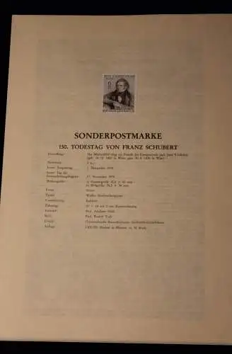 Schwarzdruck auf Schwarzdruckblatt Österreich 1978 zur Ausgabe: 150. Todestag von Franz Schubert