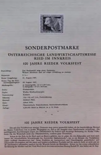 Österreich Schwarzdruck auf Schwarzdruckblatt 1967 zur Ausgabe: Österreichische Landwirtschaftsmesse Ried