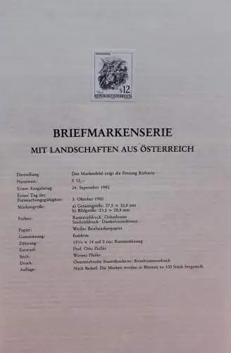 Österreich Schwarzdruck auf Schwarzdruckblatt 1980 zur Ausgabe: Landschaften aus Österreich; S12