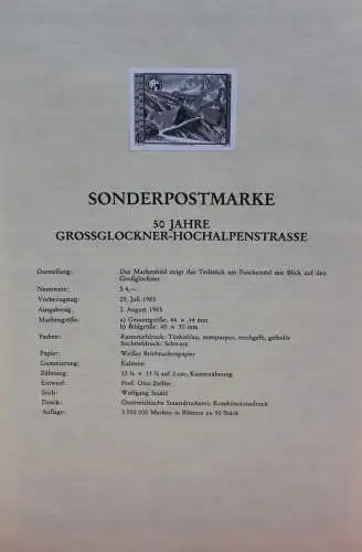 Schwarzdruck auf Schwarzdruckblatt Österreich 1985 zur Ausgabe: 50 Jahre Grossglockner-Hochalpenstraße