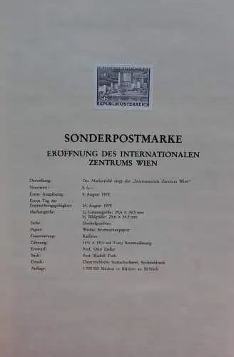 Schwarzdruck auf Schwarzdruckblatt Österreich 1979 zur Ausgabe: Eröffnung Internationales Zentrum Wien