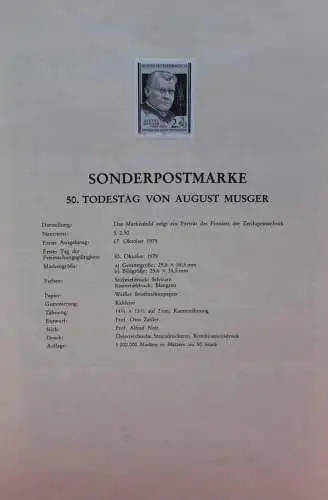 Schwarzdruck auf Schwarzdruckblatt Österreich 1979 zur Ausgabe: 50 Todestag August Musger