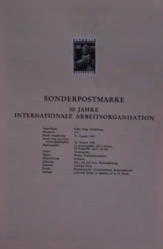 Schwarzdruck auf Schwarzdruckblatt Österreich 1969 zur Ausgabe: Internationale Arbeitsorganisation