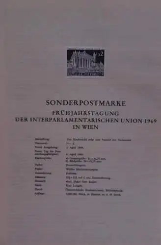 Schwarzdruck auf Schwarzdruckblatt Österreich 1969 zur Ausgabe: Interparlamentarische Union