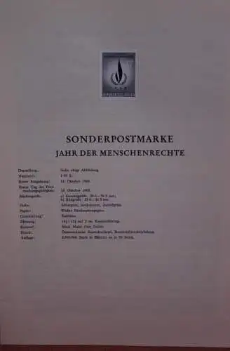 Schwarzdruck auf Schwarzdruckblatt Österreich 1968 zur Ausgabe: Jahr der Menschenrechte 1968