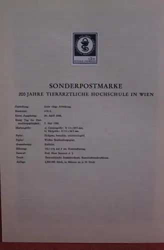 Schwarzdruck auf Schwarzdruckblatt Österreich 1968 zur Ausgabe: 200 Jahre Tierärztliche Hochschule Wien