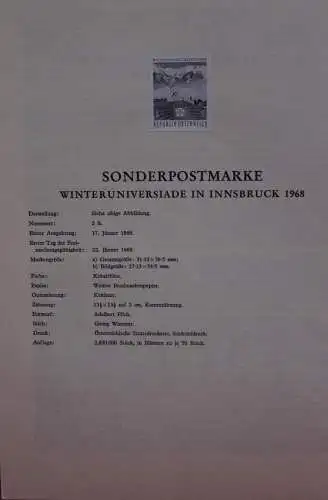 Schwarzdruck auf Schwarzdruckblatt Österreich 1968 zur Ausgabe: Winteruniversade Innsbruck 1968