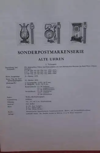 Schwarzdruck auf Schwarzdruckblatt Österreich 1970 zur Ausgabe: Alte Uhren; 2. Teilauflage