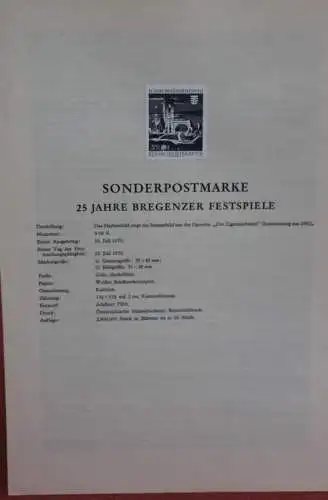 Österreich Schwarzdruck auf Schwarzdruckblatt 1970 zur Ausgabe: 25 Jahre Bregenzer Festspiele