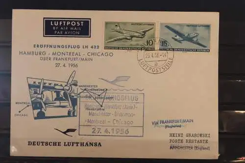 Deutschland Eröffnungsflug LH 432 Hamburg-Montreal-Chicago via Frankfurt 1956 (Zuleitung Ost-Berlin)