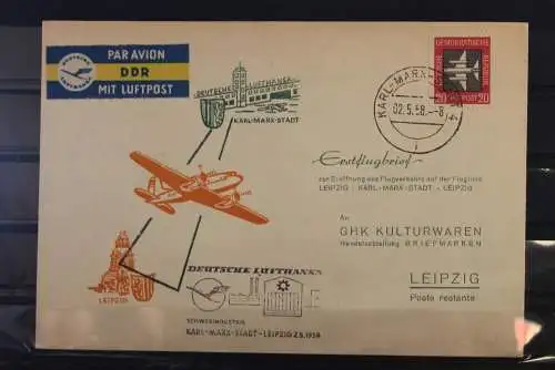 DDR  Lufthansa Erstflug DH 54 Karl-Marx-Stadt - Leipzig 1958