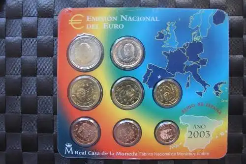 EURO-Kursmünzensatz KMS Spanien 2003, stg; Offizieller Blister der Spanischen staatlichen Münze