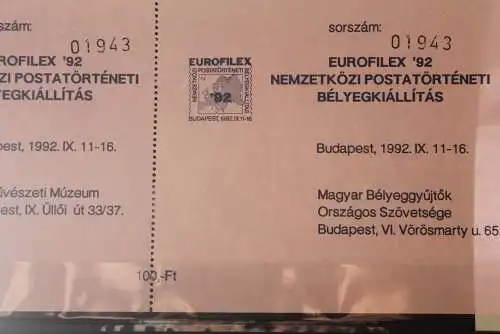 Ungarn Block EUROFILEX '92, 1992 gestempelt, ungummiert, nummeriert