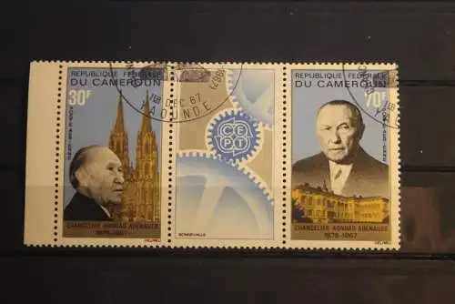 Kamerun, EUROAFRIQUE 1967; Adenauer-Ausgabe; 3er - Streifen (ZD), gestempelt